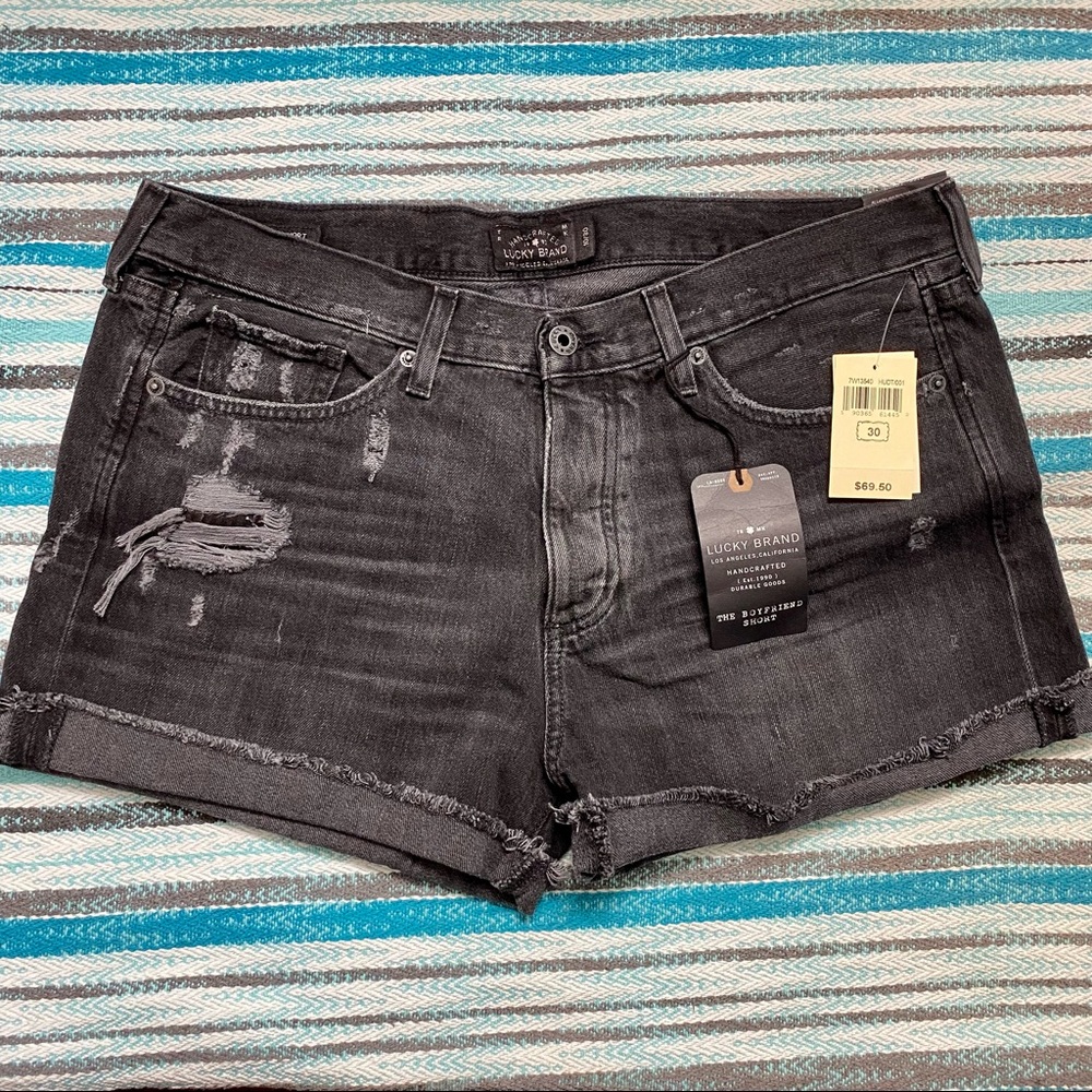 NWT Lucky Brand Black Distressed Denim Boyfriend Shorts